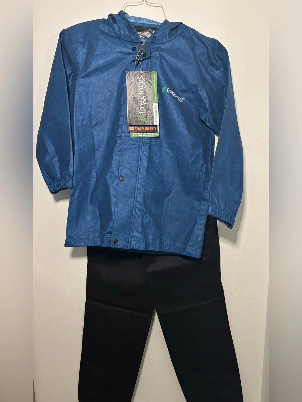 NEW Frog Toggs Polly Woggs 2-Piece Rain Jacket Suit Youth Large Blue/Black